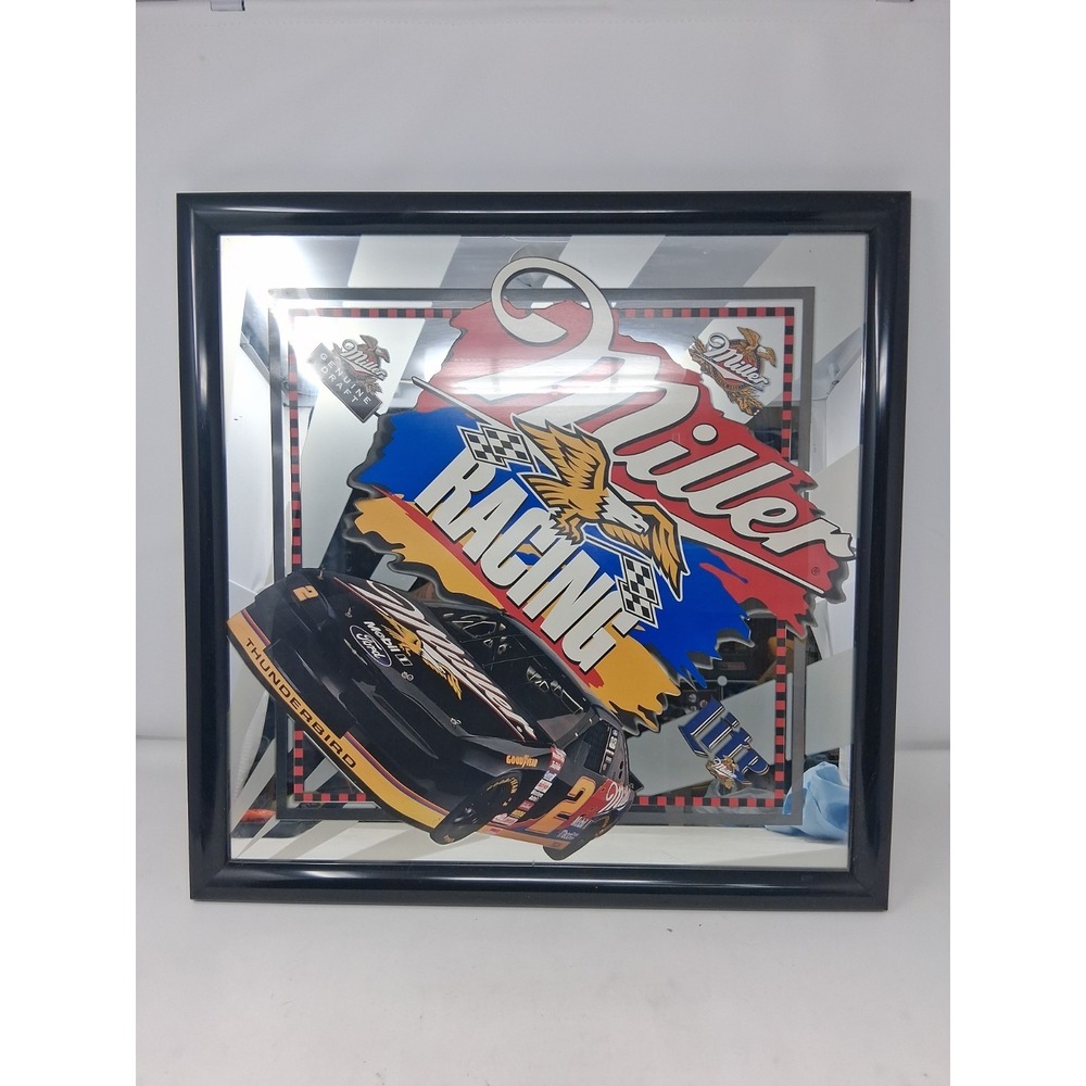 Miller Racing Bar Sign Mirror NASCAR #2 Rusty Wallace Miller Lite Genuine Draft